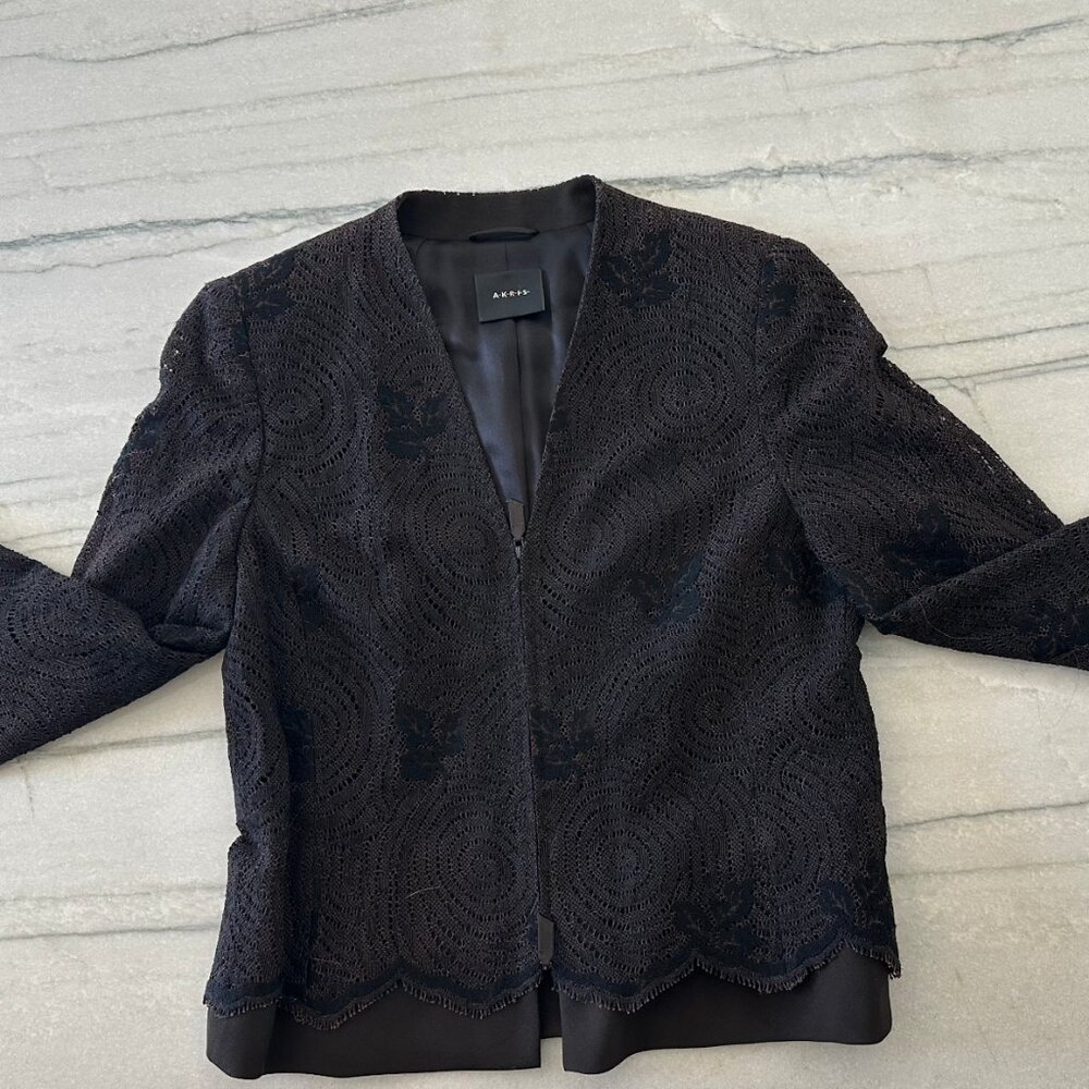 AKRIS Chocolate Brown Lace Lambs Wool Jacket – Size 10